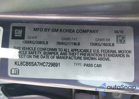 2017 Chevrolet Spark Ls Cvt from USA, damaged, VIN KL8CB6SA7HC729891